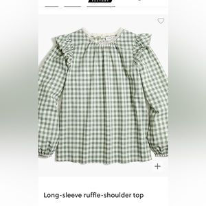 JCrew Factory Gingham Ruffle Shoulder Top - L